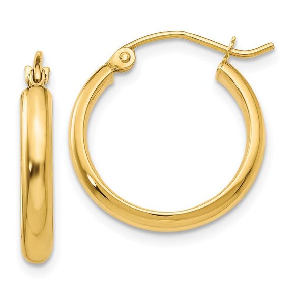 Kazi Luxury 14k Yellow Gold Round Tube Hoop Earrings